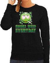 Funny emoticon sweater Smoke weed every day zwart dames XL