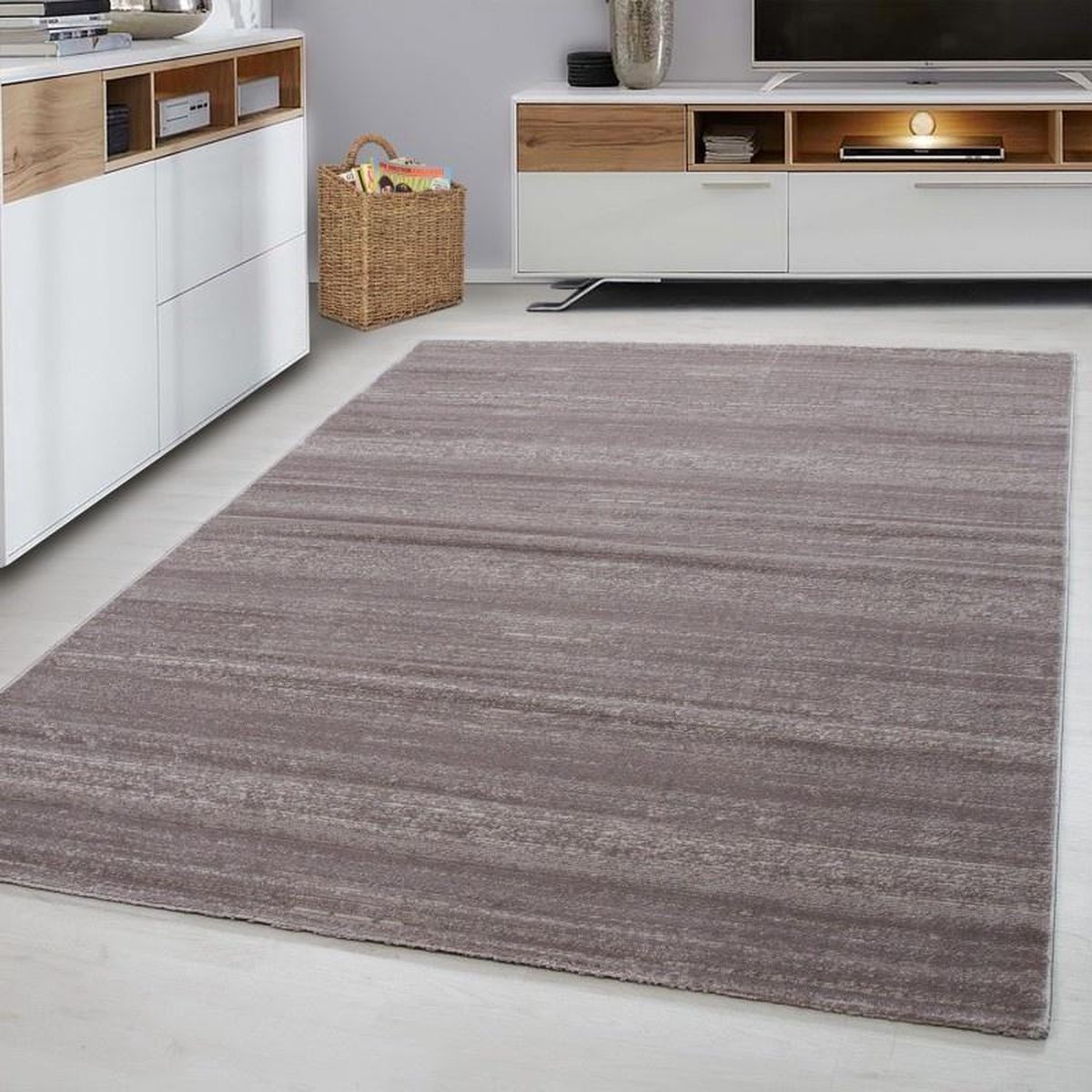 Ayyildiz Laagpolig vloerkleed, effen kleur - beige, vloerkleed voor de woonkamer, jute achterkant, afmeting: 120 cm x 170 cm