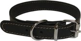 YAGO Zachte en verstelbare lederen halsband voor middelgrote hond, maat M 34-40cm, kleur zwart