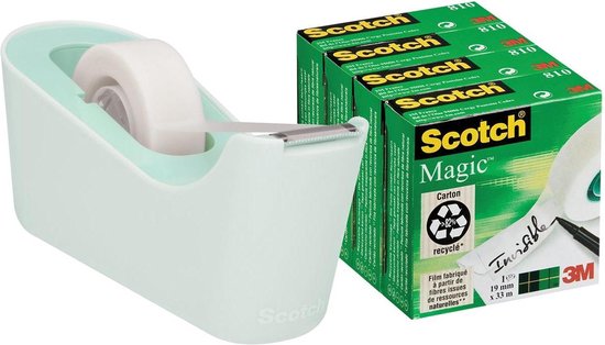 Plakbandhouder Scotch C18 mint + 4rol magic tape 19mmx33m | bol.com