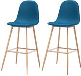HARRI Set van 2 barkrukken in metaal - Blauwe stof - Scandinavische stijl - B 45 x D 54 cm