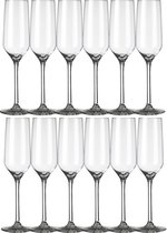 12x Champagneglazen/flutes transparant Carre 220 ml - 22 cl - Champagne glazen - Champagne drinken - Champagneglazen van glas