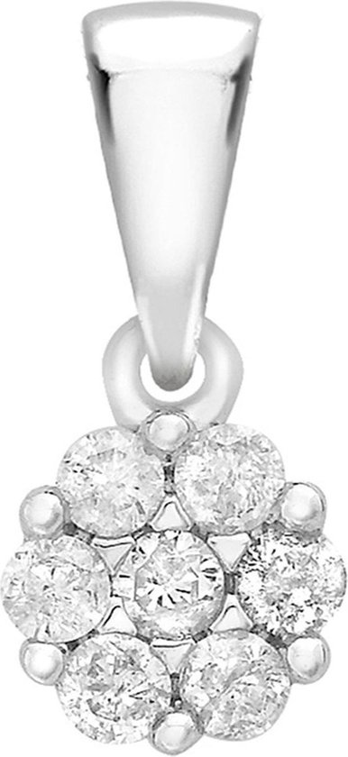 Lucardi Dames 9 Karaat hanger wit bloem met diamant - Hanger - 9 Karaat - Zilverkleurig