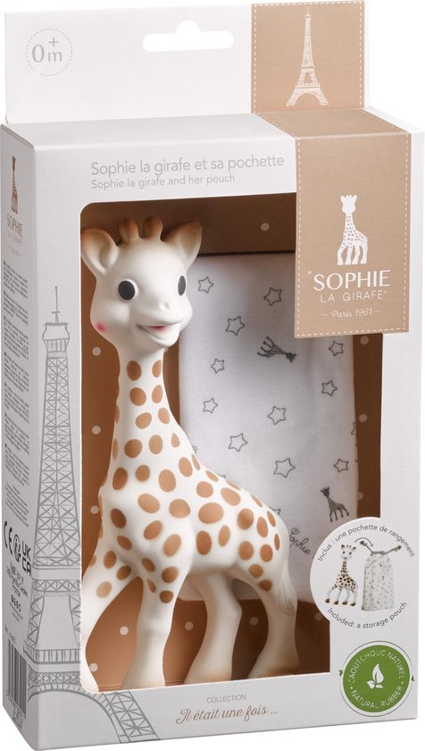 Sophie de giraf - Bijtspeeltje - Bijtspeelgoed - Baby speelgoed - Kraamcadeau - Babyshower cadeau - In wit geschenkdoosje - 100% natuurlijk rubber - Vanaf 0 maanden - 18 cm - Beige/Bruin - Met bewaarzakje