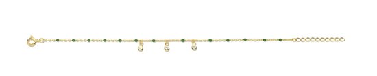 New Bling Zilveren Armband 9NB 0408 - 16,5 + 3 CM - 3 zirkonia steentjes - groen - Zirkonia - ankerschakel - Goudkleurig