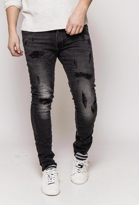 Jeans met Stretch Zwart/Grijs Maat 29 - Destroyed - Slim-Fit | bol.com