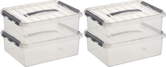 4x Boîte de rangement / boîte de rangement Sunware Q-Line 10 litres 40 x 30 x 11 cm plastique - Boîte de rangement format A4 - Boîte de rangement plastique transparent / argent