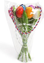 Houten tulpen decoratie boeket 34 cm - Gekleurde tulp bloemen boeket - Hollandse tulpen - Holland souvenirs