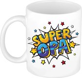 Super opa cadeau koffiemok / theebeker wit met sterren - 300 ml - keramiek - cadeau / bedankje aan opa