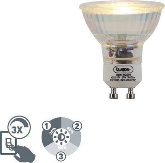 Boodschapper stam Opsplitsen LUEDD GU10 dimbare LED lamp 3 staps dimbaar 5W 345lm 2700 K | bol.com
