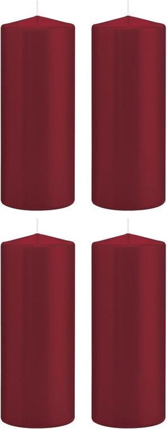 4x Bordeauxrode cilinderkaarsen/stompkaarsen 8 x 20 cm 119 branduren