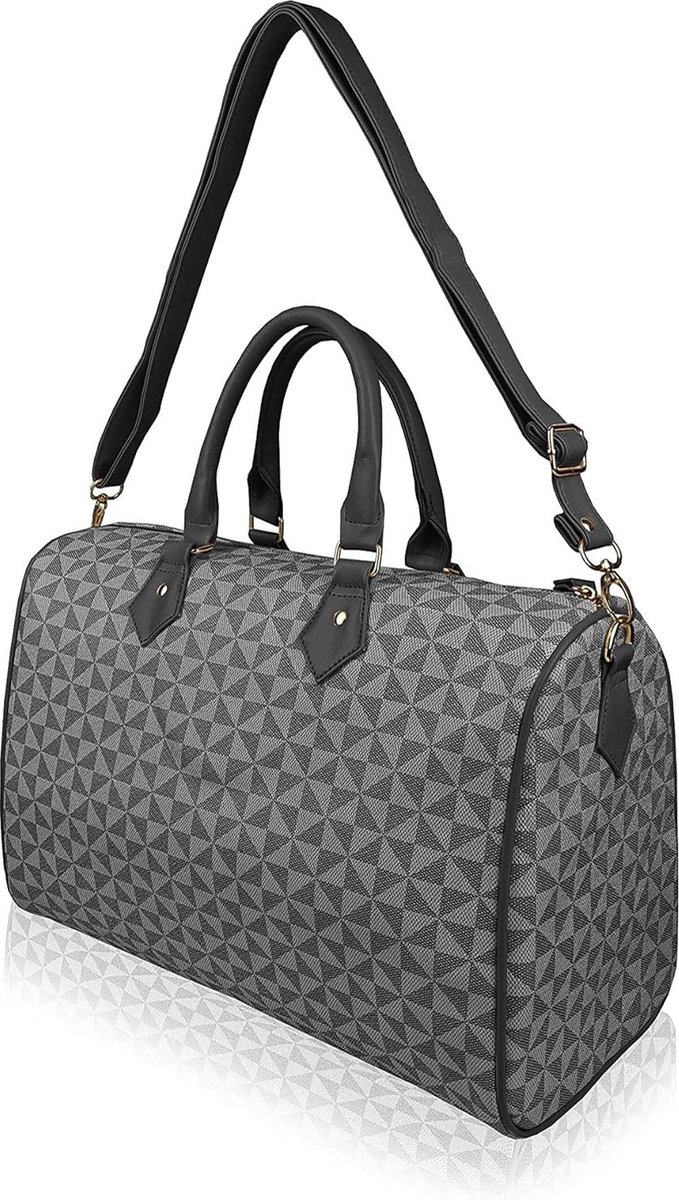 Travel Holdall Weekend-Overnachttas - Medium Size Holiday Duffle Bag - Ideale Dames Gym Training Kit - Handbagage Cabine Bagage - Zwart Grijs Geo - QL216M