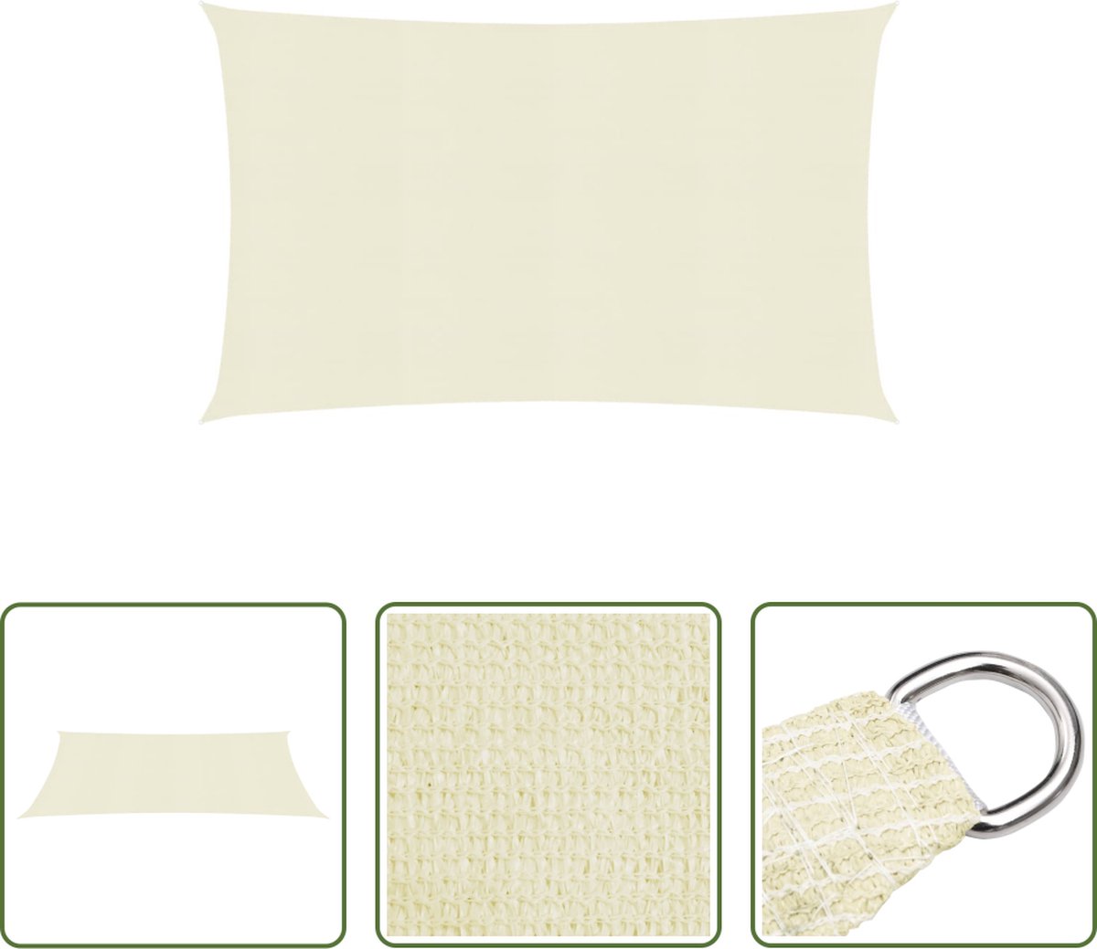 Crèmekleurig HDPE zonnezeil 2x5 m voor buiten, The Living Store, tuindecoratie, effectieve schaduwdoek.
