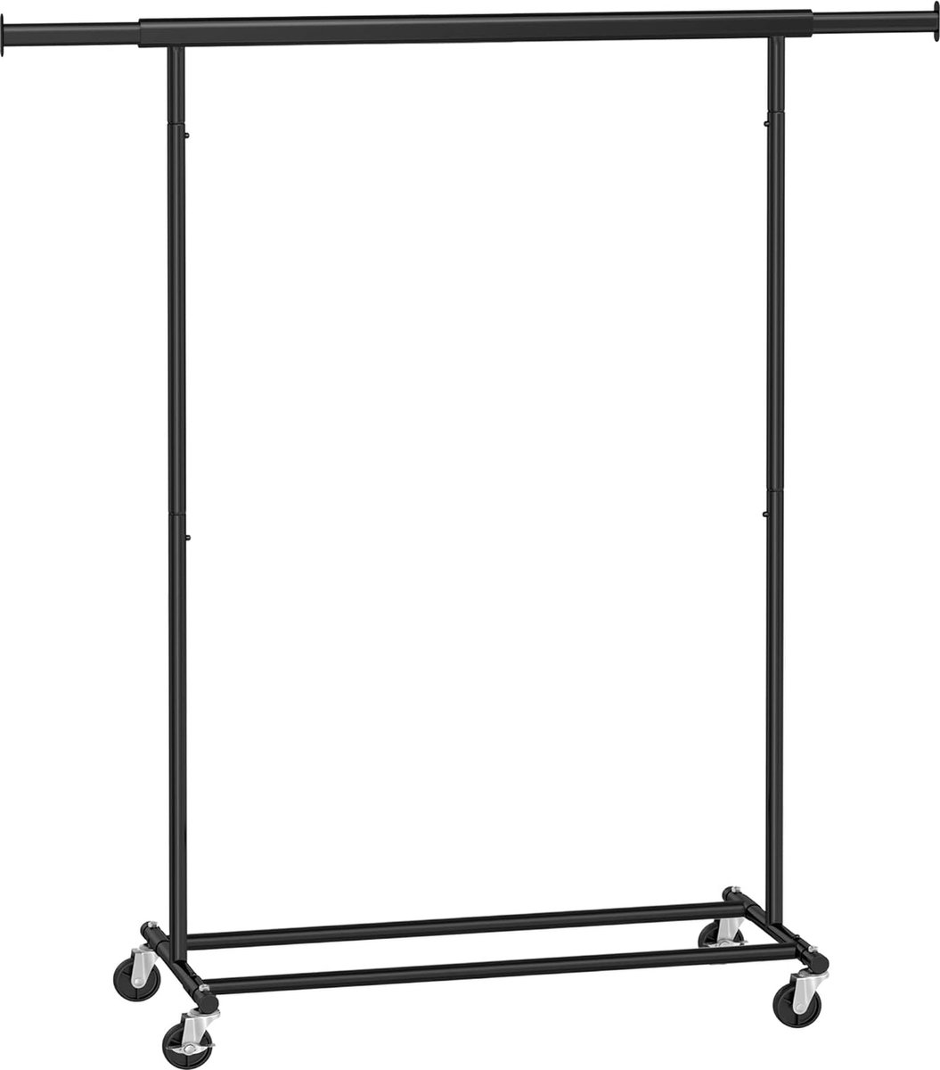 FurnStar - Kledingrek - kledinghangers - kledingrek op wieltjes - kledingrek metaal - Kledingroede voor zwaar gebruik - met uitschuifbare ophangrail - 90 kg draagvermogen - eenvoudige montage - draagbaar - zwart