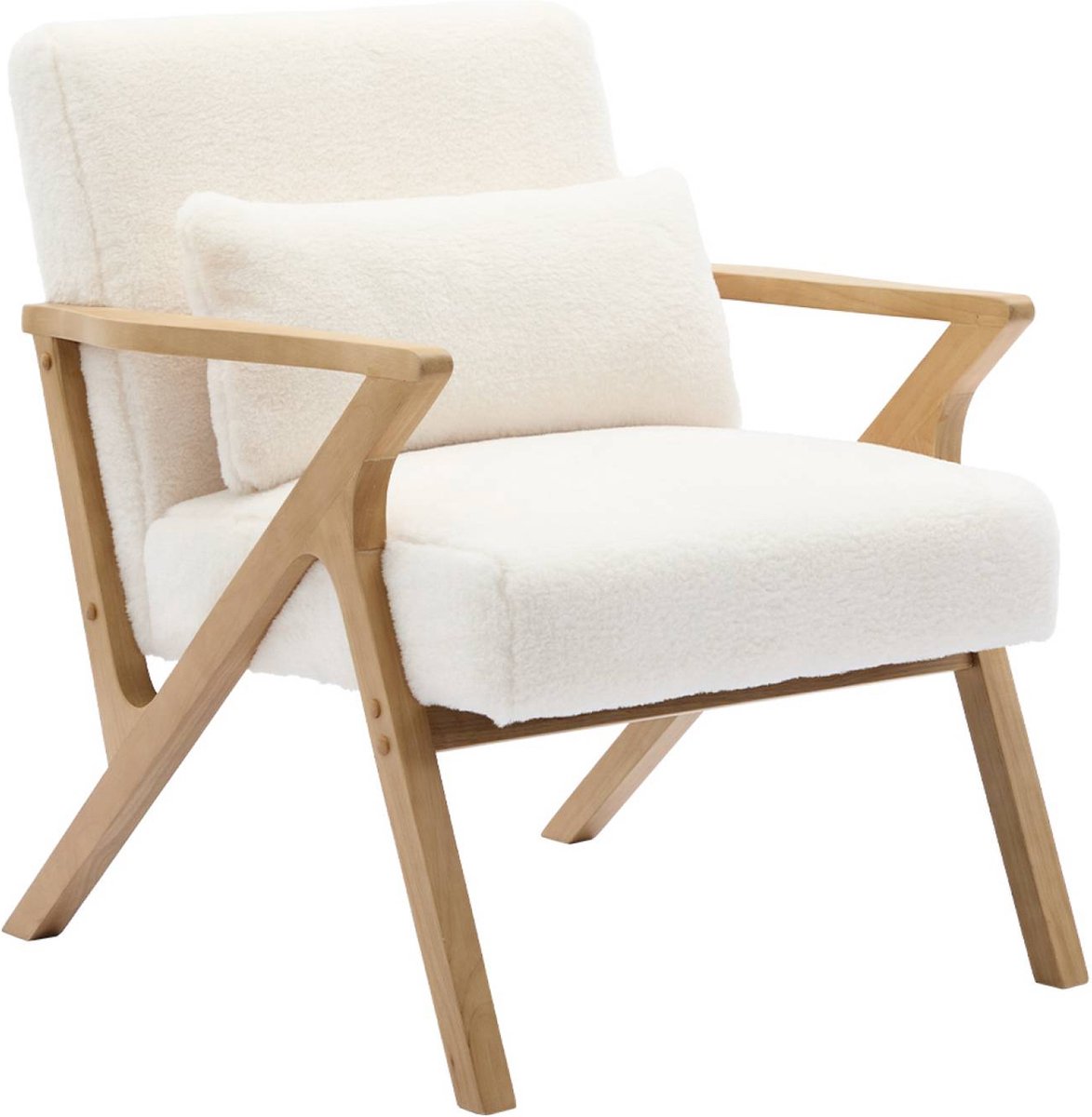 sweeek Scandinavische fauteuil van naturelkleurig hout en imitatiebonteffect - antoine Wit