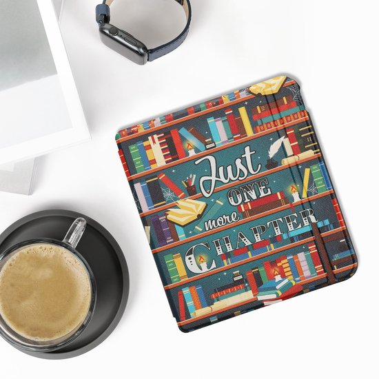 kwmobile e-reader hoesje geschikt voor Kobo Libra Colour hoes - E reader flip case met magnetische sluiting - Ereader cover - bibliotheek design in meerkleurig van Merkloos — afbeelding 2