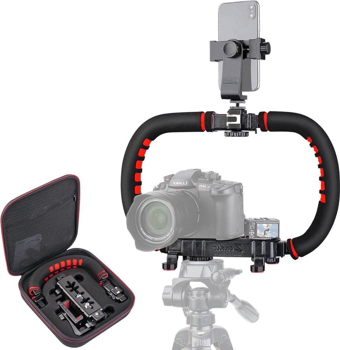Opvouwbare handheld camera stabilisator met draagtas - voor camcorders, actiecamera's, DSLR, iPhone en Android