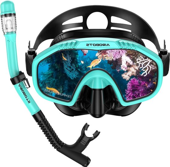 Ensemble de tuba sec Premium étanche anti-buée anti-fuite verre trempé tuba 2 canaux adultes couleur de la mer