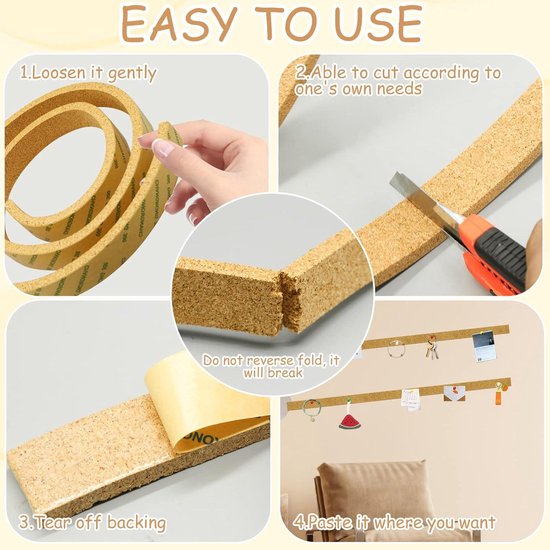 PH PandaHall Kurkbordrol, 1/8 inch dikke kurktegels, prikbord, prikbord, zelfklevende prikborden, wandprikborden voor muur, voor thuiskantoor, school, displayborden, decoratie