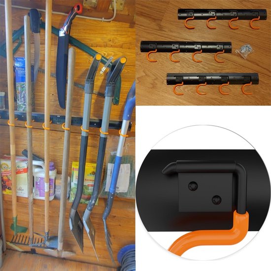 Wandhouder voor Tuingereedschap - 6 x 42 cm, Stalen Ophanging - Ideaal voor Garage en Tuin (Zwart) van Purmax — afbeelding 2