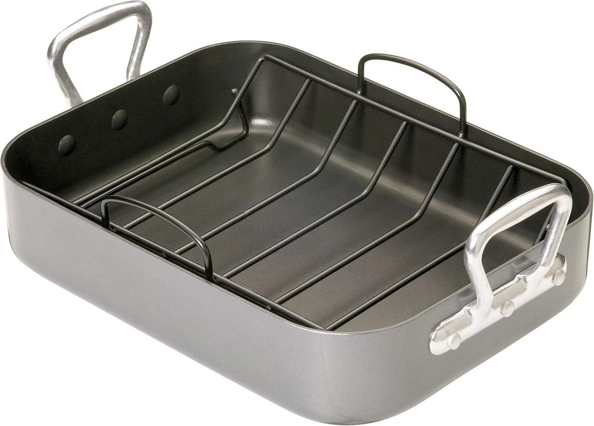 Diepe braadslee met rek - Teflon Xtra antiaanbaklaag - 40 x 28 cm - Grijs