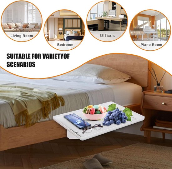 Relaxdays bedplank, zwevend nachtkastje met klemmen, bed & hoogslaper, HBD 11,5x36x24,5 cm, tablethouder, bamboe, natuur