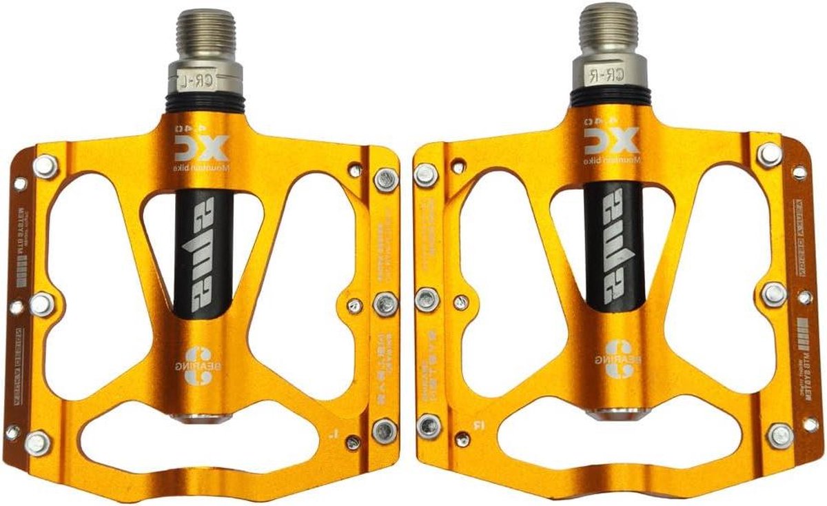 Fietspedalen van aluminium - Ultralicht 9/16 inch voor racefiets en mountainbike met drie kogellagers platform goud