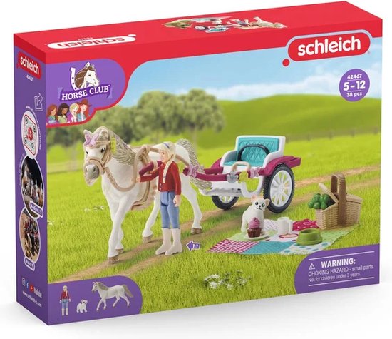 Schleich Horse Club speelgoeddoos met witte paard, koets, meisje en hond. Inclusief picknickkleed en mand.