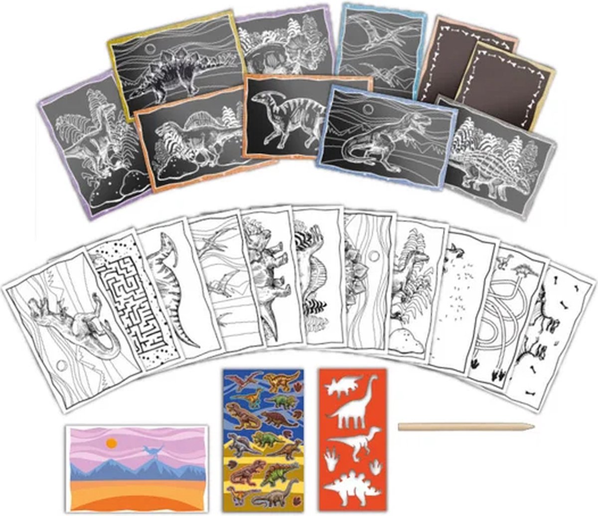 Totum Dino vakantie doeboek kraskaarten en kleurboek dinosaurus scratch art junior harde kaft A5 Forever Dino — afbeelding 14