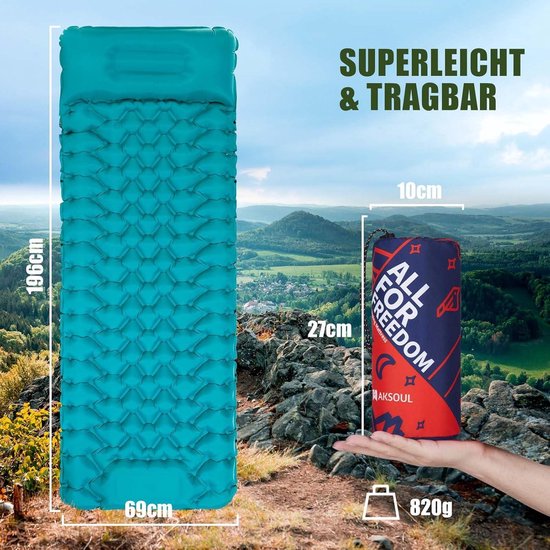 Luchtbed Isolatiemat campingluchtmatras - dikke zelfopblaasbare slaapmat met kussen - ultralicht groot opblaasbaar matras voor buiten - opvouwbare thermische isolatiemat voor tent trekking van Merkloos — afbeelding 5