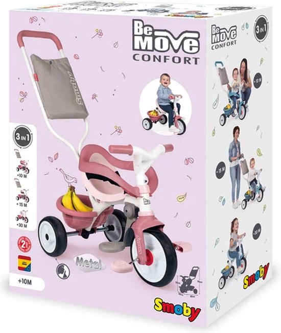Smoby Be Move Comfort roze driewieler met duwstang