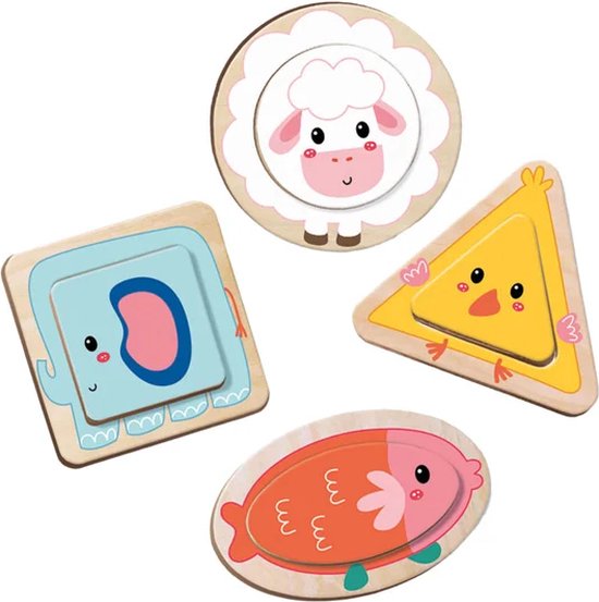 SES Creative - Tiny Talents - Duo vormen puzzels - Montessori vormenstoof - Puzzel 1 jaar - mooi bedrukt hout - makkelijk voor kleine kinderen - Speelgoed 1 jaar - Sinterklaas Cadeautjes