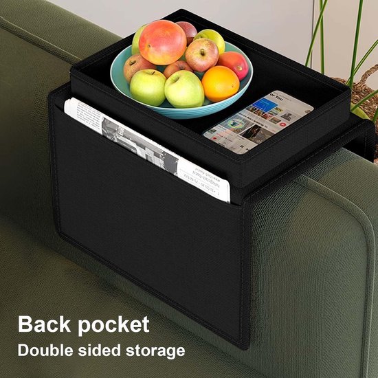 GEHE Sofadienblad Armleuning Dienblad Opvouwbare Armleuning Houten Bank voor Afstandsbediening, Snacks, Drankjes, 47 x 34 cm (Houtkleur