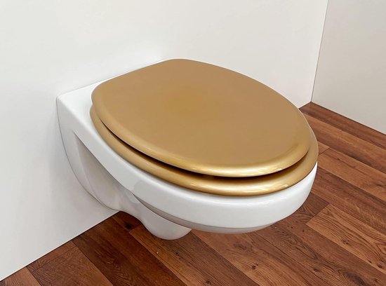 Abattant WC avec ame en bois et design metallique dore charnieres reglables en. bol