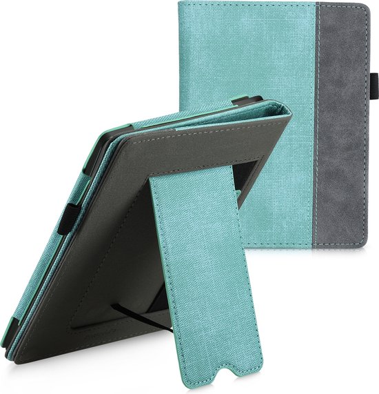kwmobile hoes voor e-reader geschikt voor Kobo Aura H2O Edition 2 - Cover met standaard in mintgroen / donkergrijs - Kunstleer van Merkloos — afbeelding 3