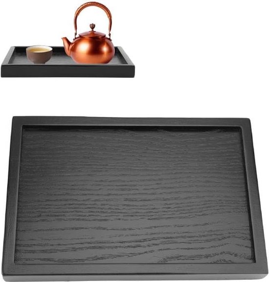 Wakects Houten Theedienblad, Groot Zwart Houten Dienblad Rond Theeblad Voedseldienblad voor Thuiskantoor Theesalon voor Dinerdienbladen Theedienblad
