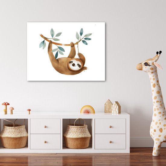 Tableau sur toile 80x60 cm - Décoration murale chambre enfant Paresseux - Animal - Animaux de la jungle - Décoration murale chambre bébé - Décoration chambre garçon et fille - Accessoires Bébé - Peintures