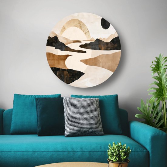 Décoration murale rivière ronde - Plaque murale nature - Plats muraux Montagnes - Décoration murale classique - Tableau - Accessoires de maison cercle mural forex 90x90 cm