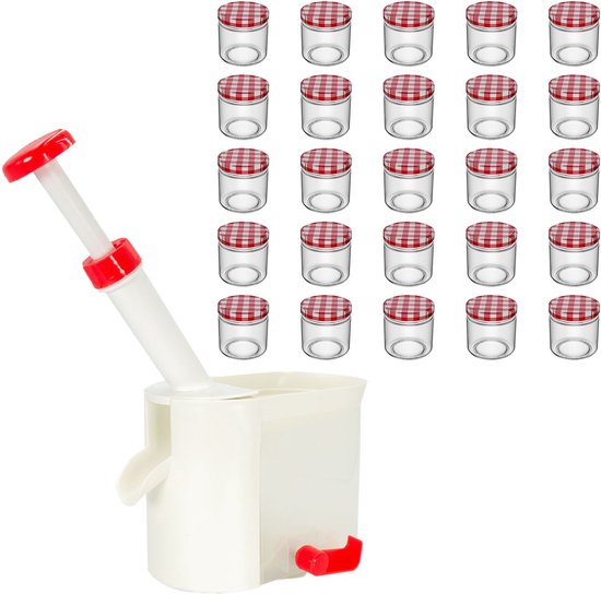 Intirilife inmaakset: 25 inmaakpotten met schroefdeksels van 150 ml & kersenboor - ideaal voor jam, kruiden, babyvoeding & fruitboren en inmaken