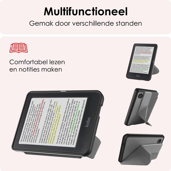 Hoes Geschikt voor Kobo Clara Colour Hoesje Bookcase Cover Book Case Hoes Sleepcover Trifold - Grijs van Echt-Hoesje — afbeelding 3