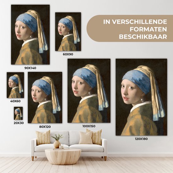 Peinture sur toile Fille à la perle - Peinture de Johannes Vermeer - 80x120 cm - Décoration murale