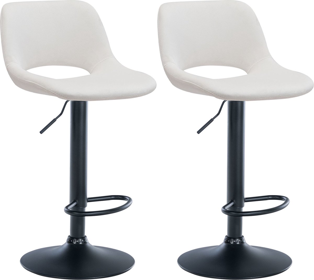 CLP Camden Set van 2 barkrukken - Met rugleuning - Verstelbaar - Velvet - Fluweel - zwart/creme