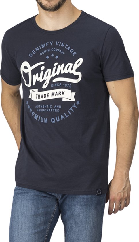 DENIMFY T-Shirt Homme coupe classique Blauw XXL Col Rond Adultes