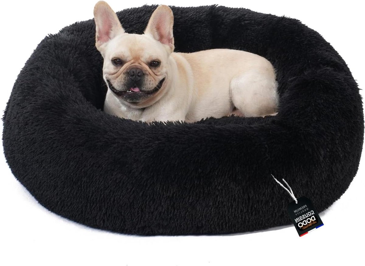 Donutkussen Comfortabel Ronde Zachte Cocon Anti Stress Pluche Mandje Zwart 80x80x21 cm - Grote Hondenmanden