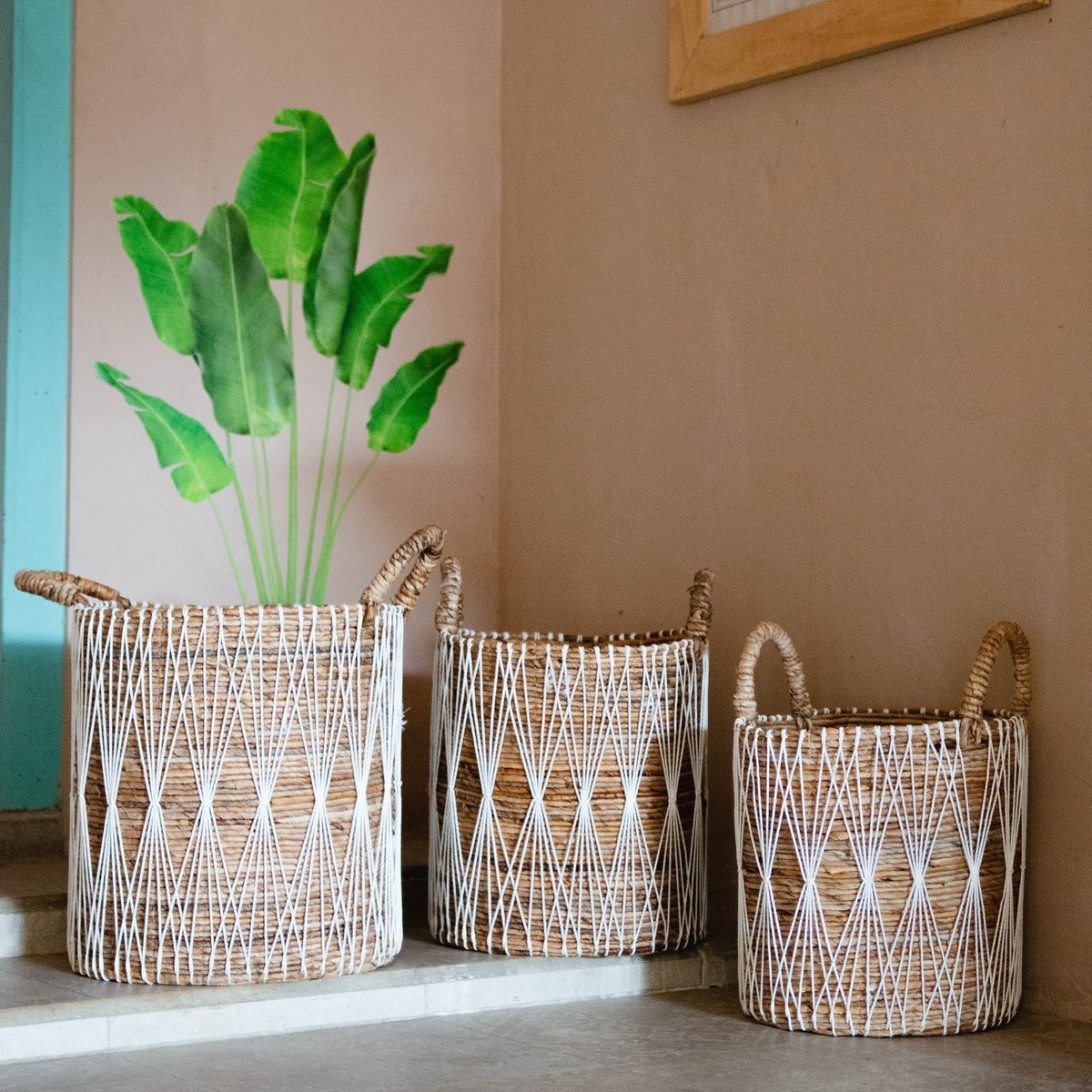 MANDURO Boho Was-, Plant- & Opbergmand – Bananenvezel (3 Maten)