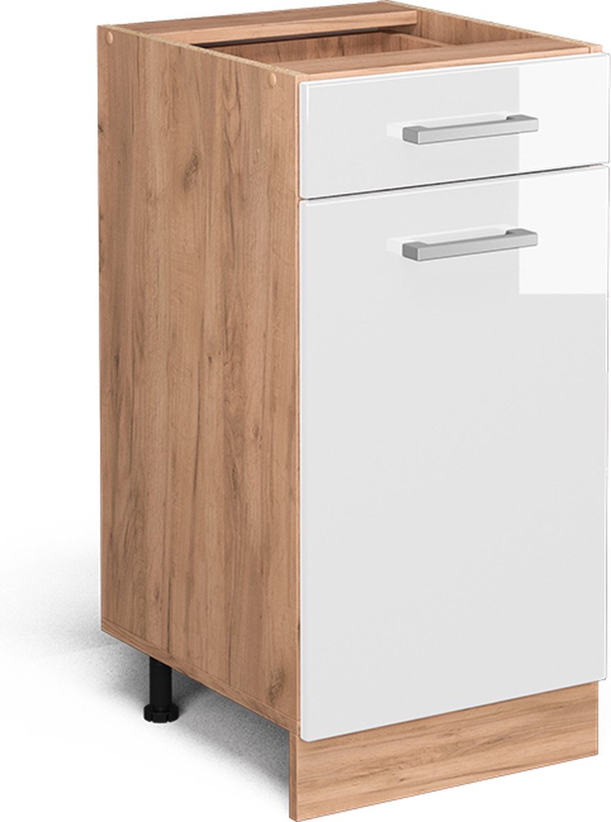 Vicco R-Line Keukenonderkast – 40 cm WB Marmer Wit Hoogglans Wit Hoogglans/Goudkleurig Eiken