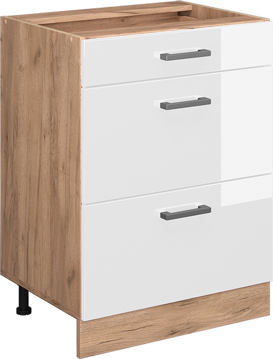 Vicco R-Line Keukenonderkast – 60 cm met laden, zonder werkblad Wit Hoogglans