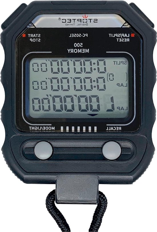 Stopwatch Stoptec PC-505 EL Digitaal Drieregelig Display Tijd Datum ...