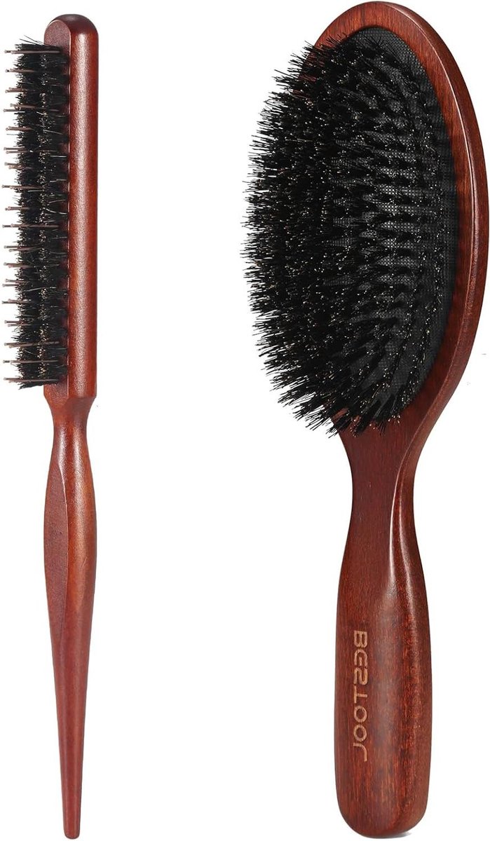 Haarborstel van 100% varkenshaar zachte natuurlijke haren voor dun en fijn haar verbetert haartextuur