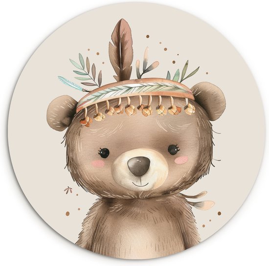 WallCircle® Wandcirkel 30x30 cm - Muurcirkel Beer - Boho - Indianentooi - Dieren kinderkamer - Babykamer - Muurdecoratie woonkamer - Wanddecoratie slaapkamer - Kamer decoratie accessoires - Ronde schilderijen - Woonaccessoires binnen